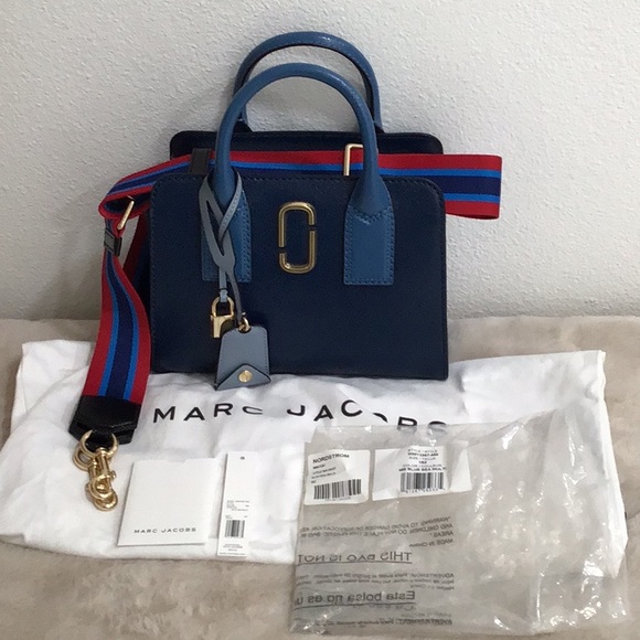🆕 MARC JACOBS Little Big Shot Mini Tote Handle/Crossbody Bag Blue Sea Multi - Picture 1 of 16